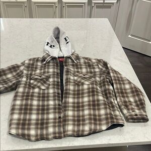 Supreme plaid flannel jacket with built in quilted hoodie Size XL perfect shape